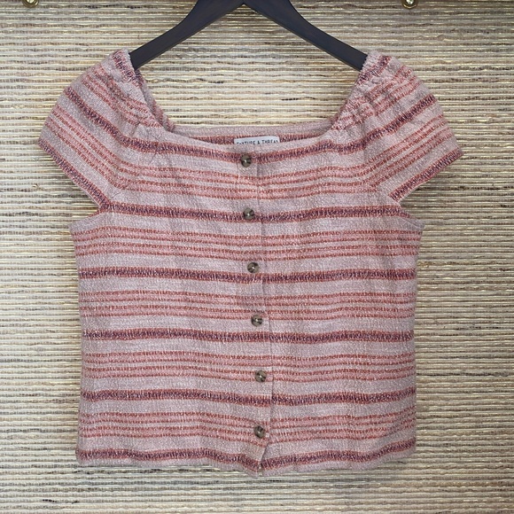 Texture & Thread by Madewell Top in Orange & Pink Stripe - Picture 3 of 8